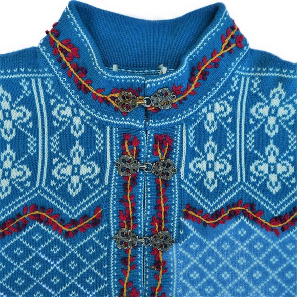 Norm Thompson Outfitters Fair Isle Sweater Embroidered Cotton Silver Metal Clasp - Picture 4 of 7